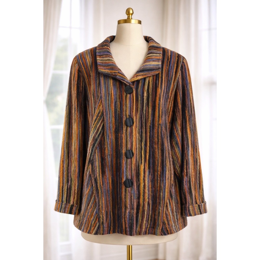 Habitat Statement Jacket Size M Yarn Textured Multi-Color Button Front Pockets